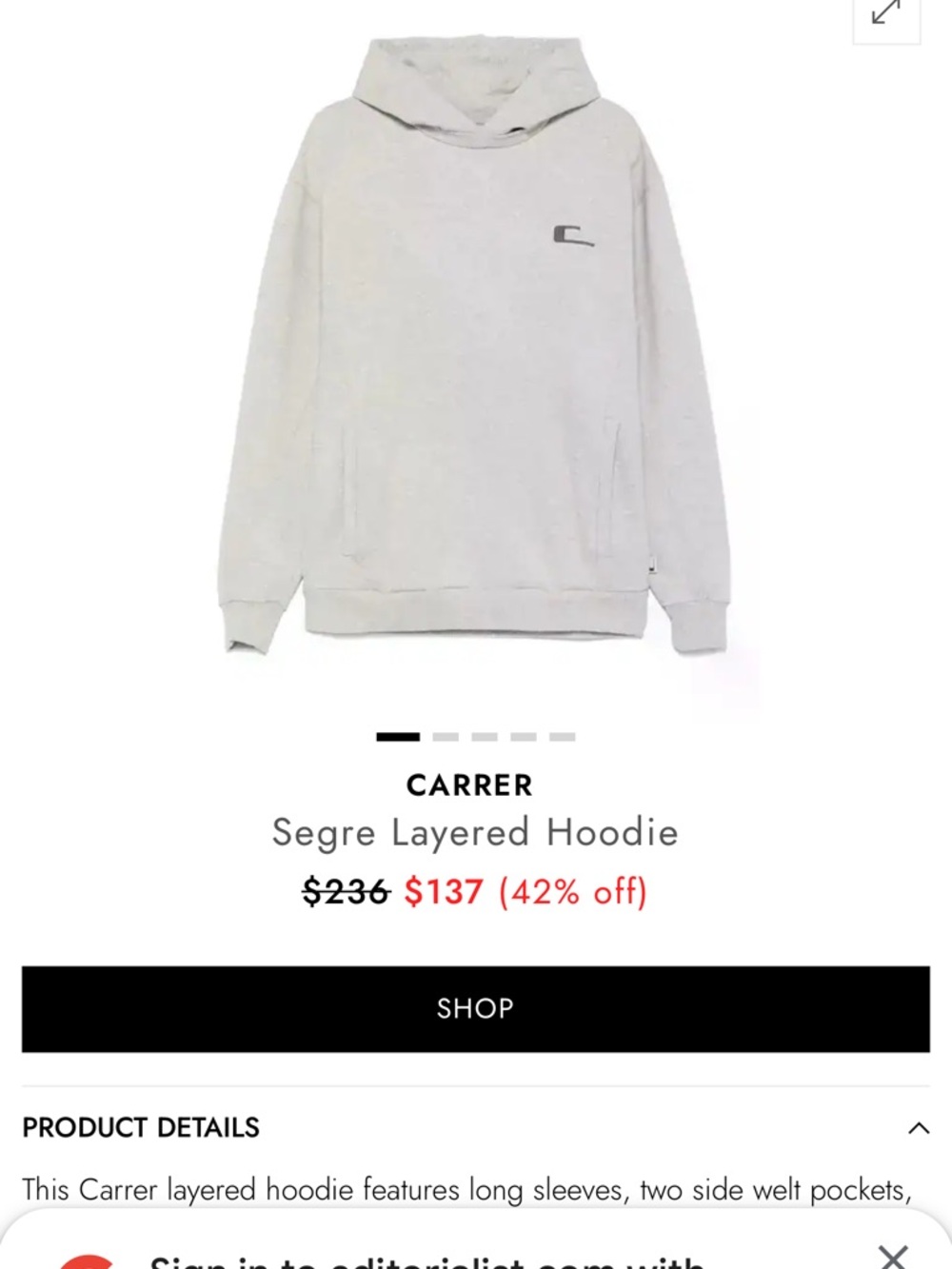Carrera Light Gray Crewneck Hoodie